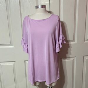 TIME & TRU Womens Light Purple Cotton Ruffle Sleeve Pullover Top Blouse 12/14 L